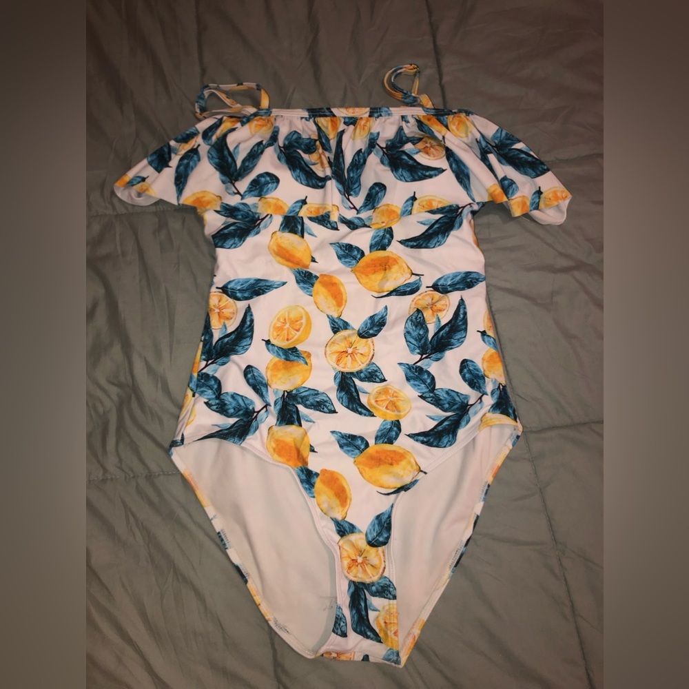lemon print one piece swimsuit